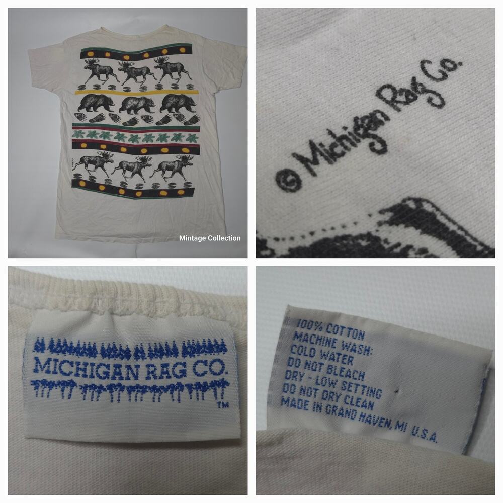VINTAGE MICHIGAN RAG Co. MOOSE BEAR PINE CONE ONE SIZE OVERSIZED LONG TEE SHIRT